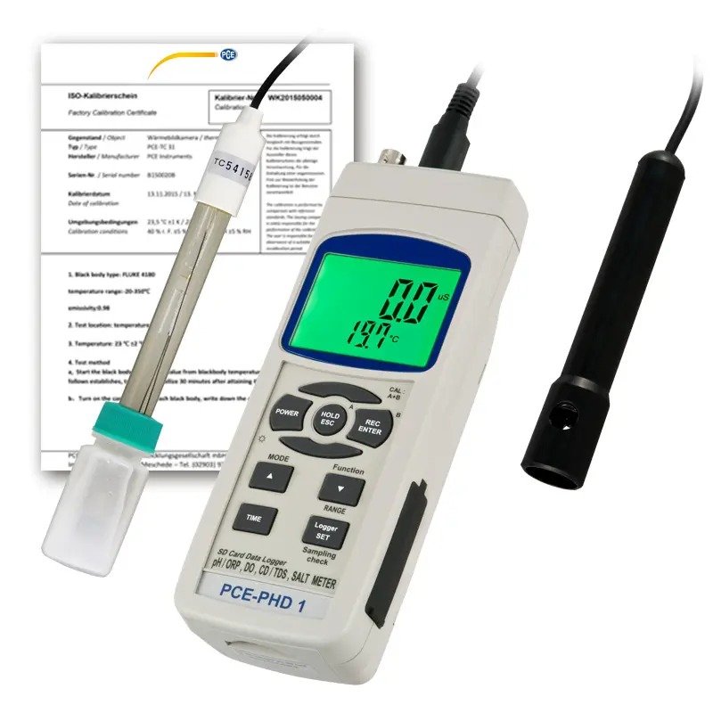 pH / Cond. / Salt / Oxygen Water Quality Data Logger PCE-PHD 1-ICA incl. ISO Cal