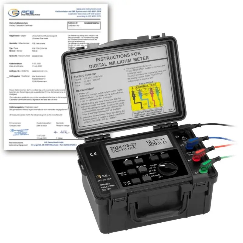Milliohmmeter PCE-MO 2006-ICA incl. ISO calibration certificate Milliohmmeter PCE-MO 2006-ICA incl. ISO calibration certificate
