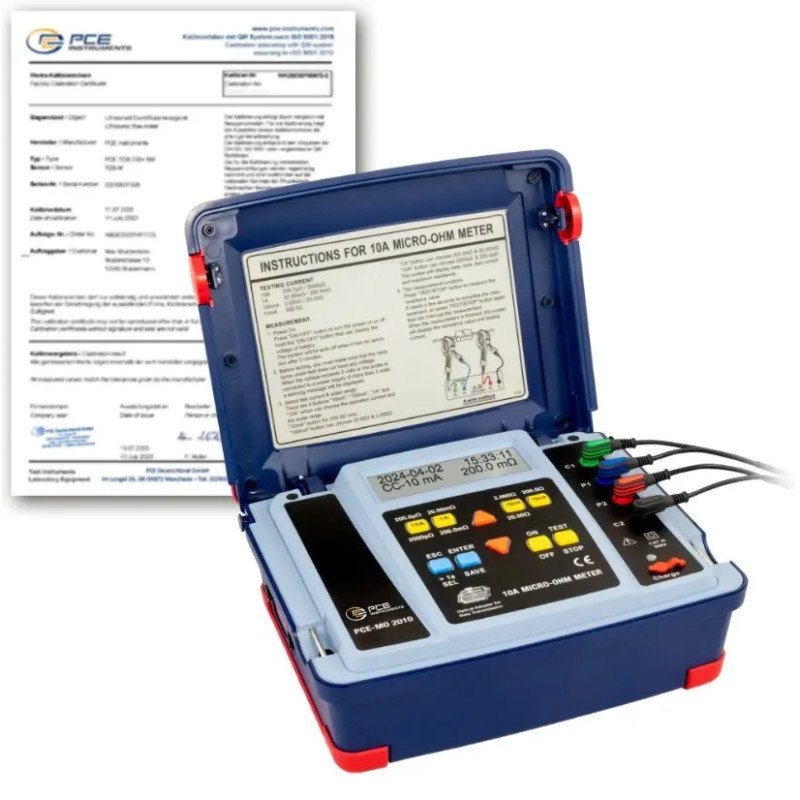 Milliohmmeter PCE-MO 2010-ICA incl. ISO calibration certificate Milliohmmeter PCE-MO 2010-ICA incl. ISO calibration certificate