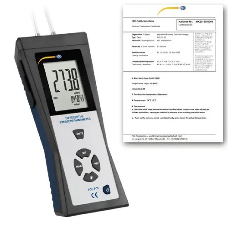 Differential Pressure Manometer PCE-P05-ICA Incl. ISO Calibration Certificate Differential Pressure Manometer PCE-P05-ICA Incl. ISO Calibration Certificate