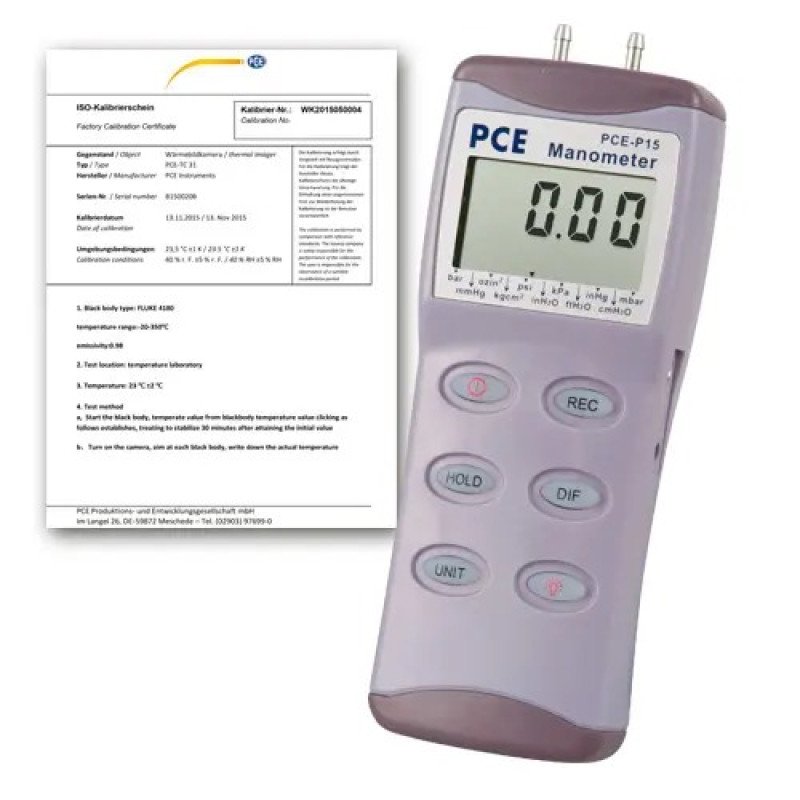 Differential Pressure Manometer PCE-P15-ICA Incl. ISO Calibration Certificate Differential Pressure Manometer PCE-P15-ICA Incl. ISO Calibration Certificate