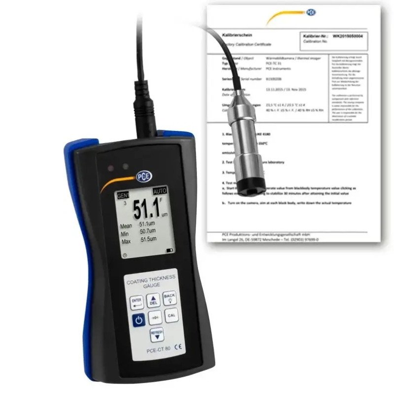 Material Thickness Meter PCE-CT 80-F5N3-ICA incl. ISO-Calibration Certificate Material Thickness Meter PCE-CT 80-F5N3-ICA incl. ISO-Calibration Certificate