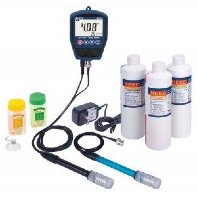 pH/mV Meter with ORP Electrode, pH/Conductivity Solutions and Power Adapter Kit
